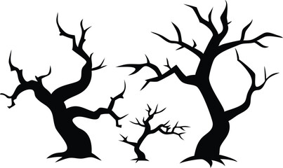 Spooky Silhouettes Three Bare Black Trees on Transparent Background