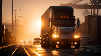 Port Truck at Dawn: A Snapshot of Logistics and Efficiency in Action