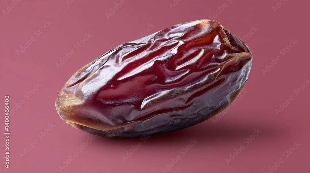 Poster isolated medjool date displays its rich color and unique texture against a terracotta backdrop, high