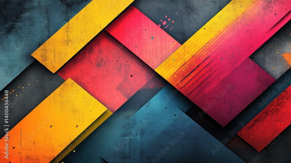 Poster Colorful abstract geometric shapes on a dark textured background creating a vibrant visual dynamic