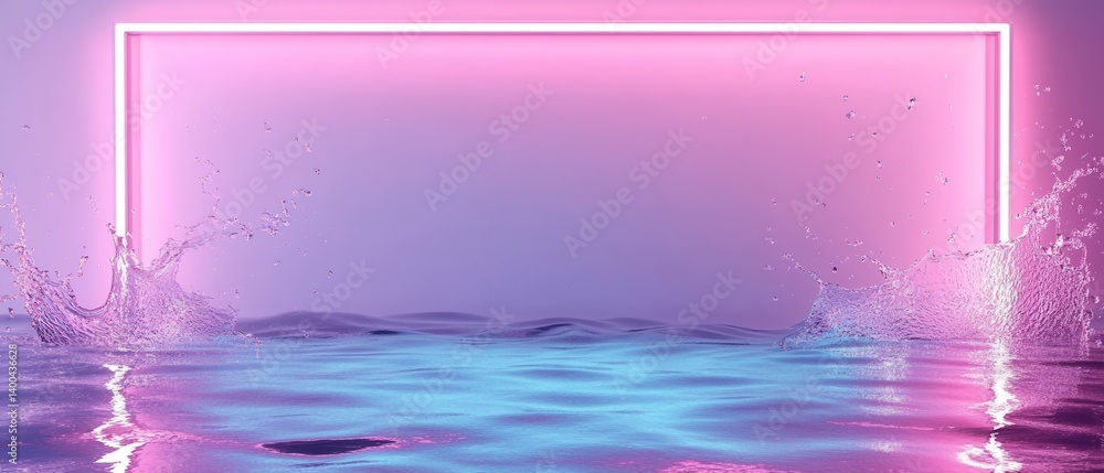 Aufkleber abstract water splash with neon frame and vibrant lighting creating a futuristic and modern aestheti
