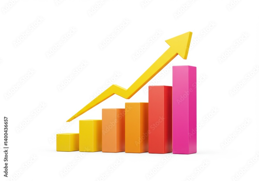 Aufkleber rising chart with arrow pointing up isolated on white background