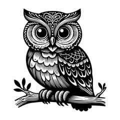 Owl Black And White Outline Vector