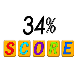 34% score sign illustration with multiple colors on eye-catching square blocks