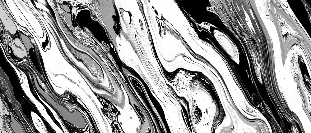 Poster abstract monochrome fluid art background with swirling textures and dynamic gradients creating a mod