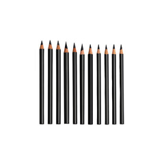 Black Drawing Pencils Arranged Neatly on a White Background