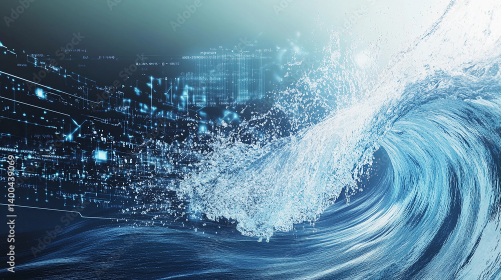Poster Abstract waves crashing with digital blending effects Generative AI