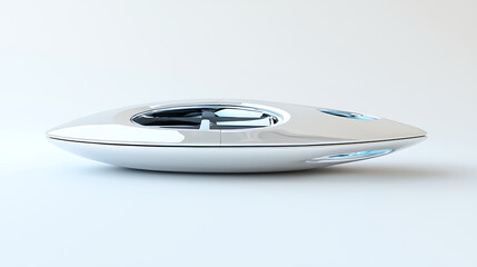 Spaceship with Metallic Surface on White Background