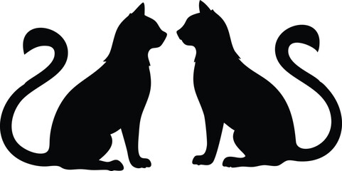 Two Sitting Cats Silhouette Facing Each Other on a Transparent Background Design