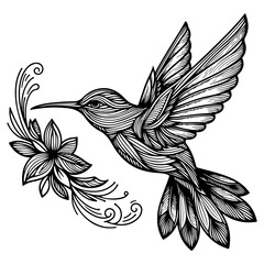 Hummingbirds Black And White Vector