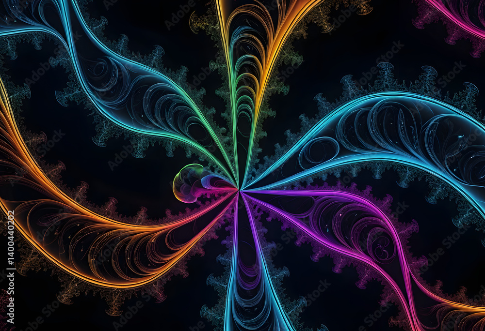 Poster colorful fractal patterns create a mesmerizing spiral design in abstract art showcasing intricate de