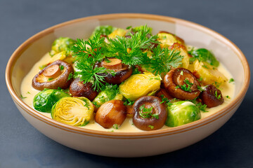 Creamy mushroom and Brussels sprout dish
