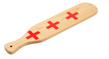 Isolated Wooden Paddle with Red Crosses