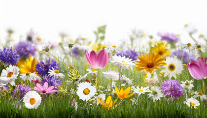 Fototapeta premium flower meadow in spring white background