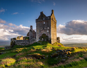 ancient ruins of a castle on a moor