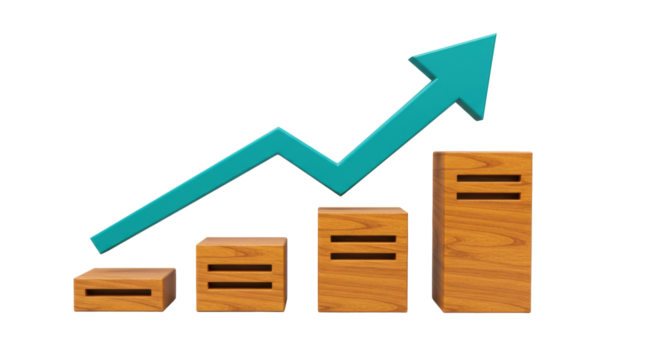Isolated Bar Chart with Rising Arrow