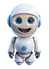 3D Icon of White Glossy Robot Character with Smiling Face Isolated on White Background