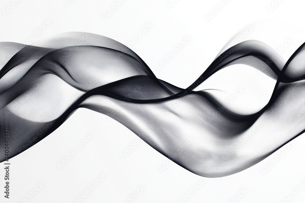 Poster Flowing abstract black and white waves create a smooth motion in a minimal design with high contrast