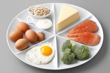 A nutrition plate divided into food groups with balanced portions