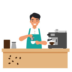 Smiling Barista Making Coffee Espresso Machine Illustration