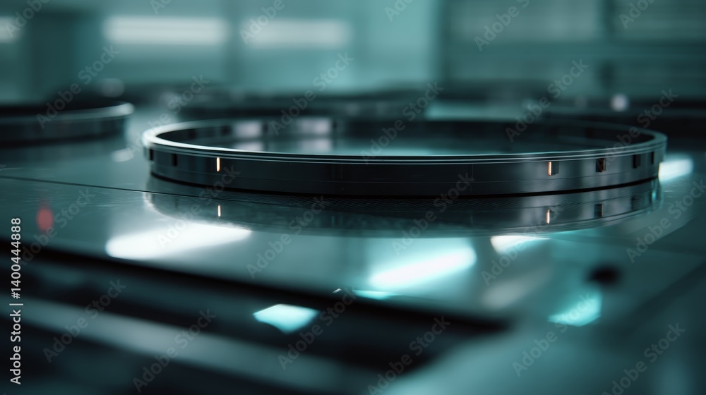 Poster A rotating 3D hologram of a futuristic vault emits pulses of blue light above a server tower, scanning for threats in a high-tech setting