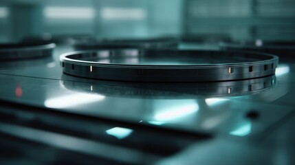 A rotating 3D hologram of a futuristic vault emits pulses of blue light above a server tower, scanning for threats in a high-tech setting