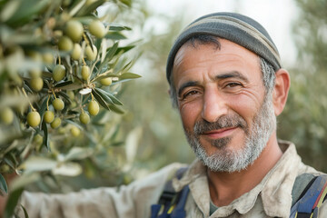 Fototapeta premium Farmer working in olive oil production line during seasonal harvest in traditional agricultural facility, generative ai