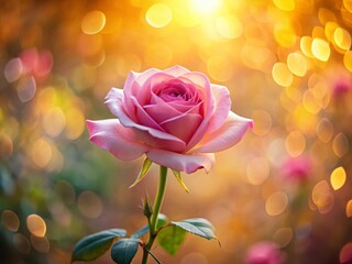 Long Exposure Pink Rose October Bloom, Soft Light, Blurred Background