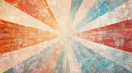 Retro radial burst with distressed textures in faded red, white, and blue hues