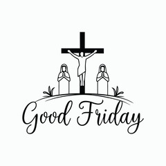 Good Friday Lettering Background and Card – Vector Black Silhouette Banner with Cross on Hill. © Soraia Akter