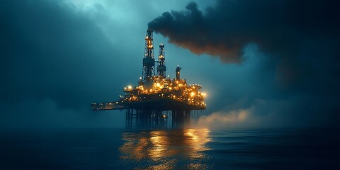 Offshore oil rig night view