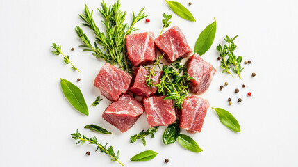 Fresh raw nutria pieces with herbs ready for cooking Generative AI