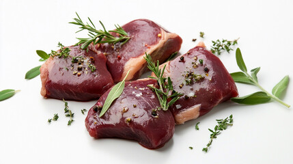 Fresh raw venison pieces seasoned with herbs and spices Generative AI