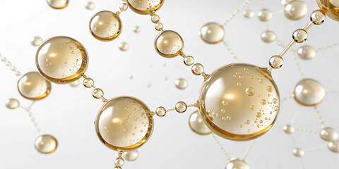Golden Collagen Peptide Molecules 3D Render for Skincare