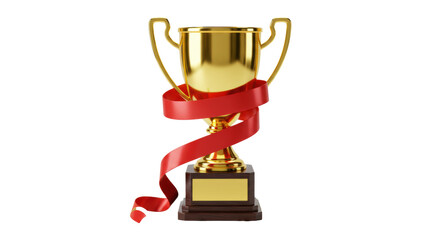 Isolated Gold Trophy with Red Ribbon