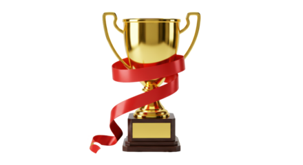 Isolated Gold Trophy with Red Ribbon