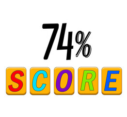 Seventy four percent score sign illustration isolated on white background.