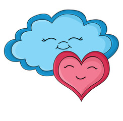 Cute cartoon hand drawn vector Physical and Emotional Bonding heart and cloud illustration.