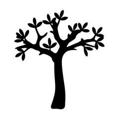 Obraz premium Silhouette of a tree with leaves in black and white minimalism