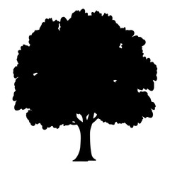Silhouette of a large leafy tree on a white background providing shade