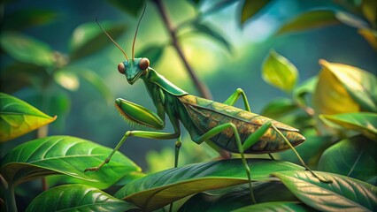 Leaf Insect Camouflaged on Green Leaves - Candid Nature Photography