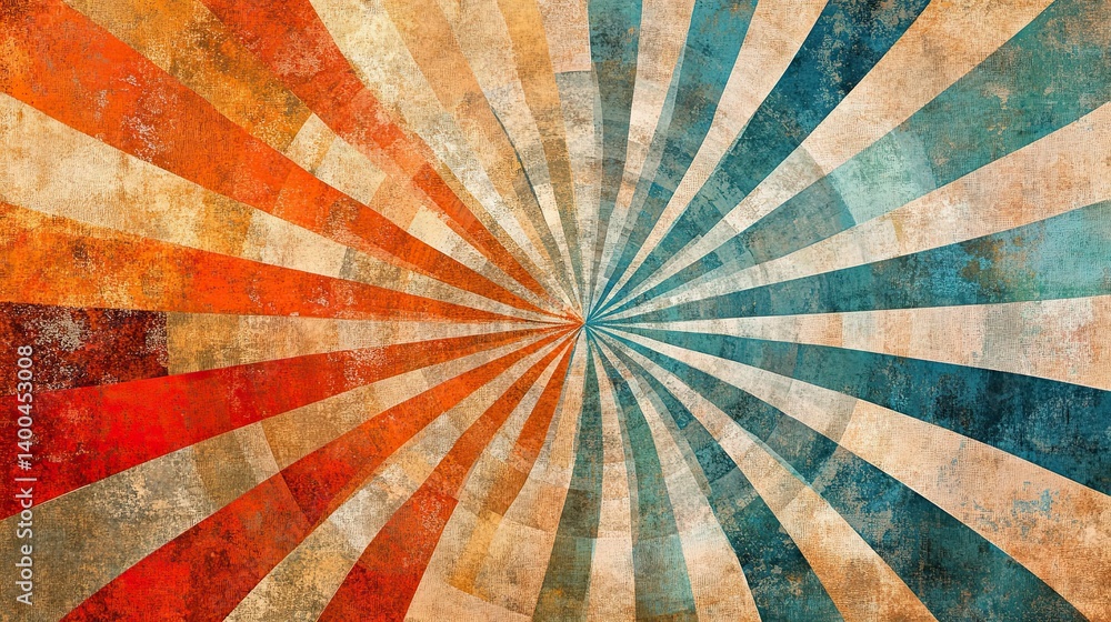 Aufkleber retro sunburst pattern with grungy textures and contrasting color palettes