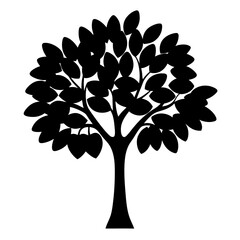 Obraz premium Black silhouette of a lush tree with rounded leaves on white background