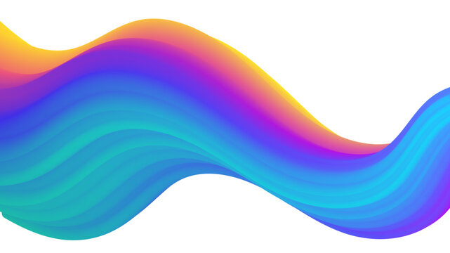 Colorful 3D wave shape with smooth gradient flow in blue, pink and yellow tones on white background representing abstract motion, energy and futuristic design concept