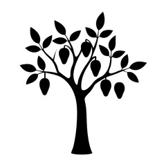 Obraz premium Minimalist silhouette of a mango tree with ripe fruit and leaves