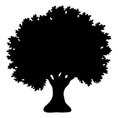 Solid Silhouette of a Leafy Tree with a Broad Trunk and Crown