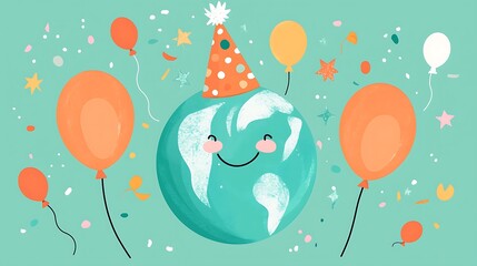 Earth celebrating a happy birthday party