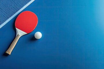 Ping-pong equipment on blue table