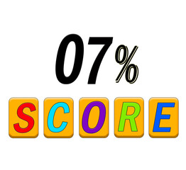 Seven percent score number with text isolated on white background with colorful squares.