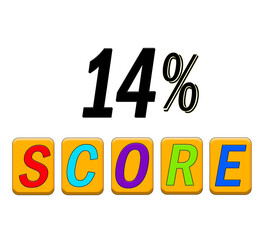 14% score sign illustration with colorful text squares 